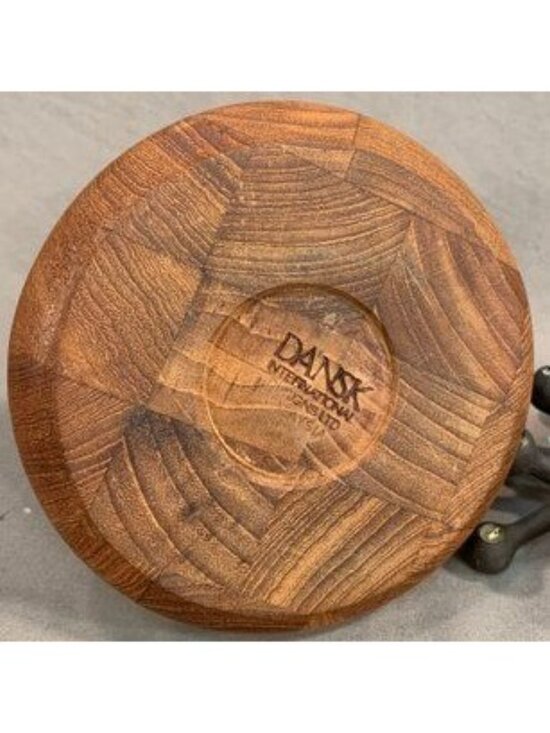 Vintage Dansk Staved Teak Candle Holder with Brass Insert - Picture 3 of 3